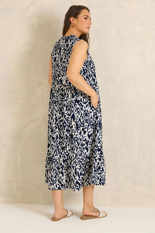 EVANS Plus Size Navy Blue Ikat Tie Neck Maxi Dress | Evans  2