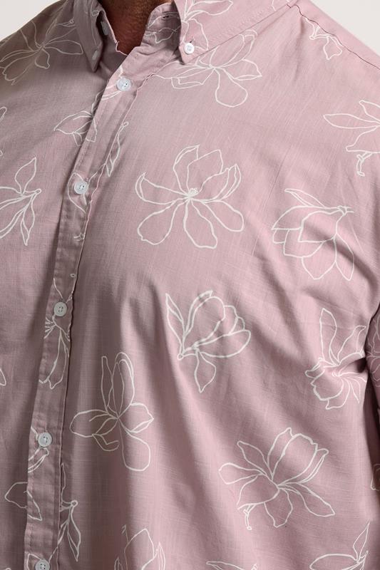 BadRhino Big & Tall Pink Linear Floral Slub Shirt | BadRhino 5