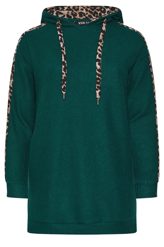 YOURS Plus Size Green Leopard Print Trim Hoodie | Yours Clothing  5