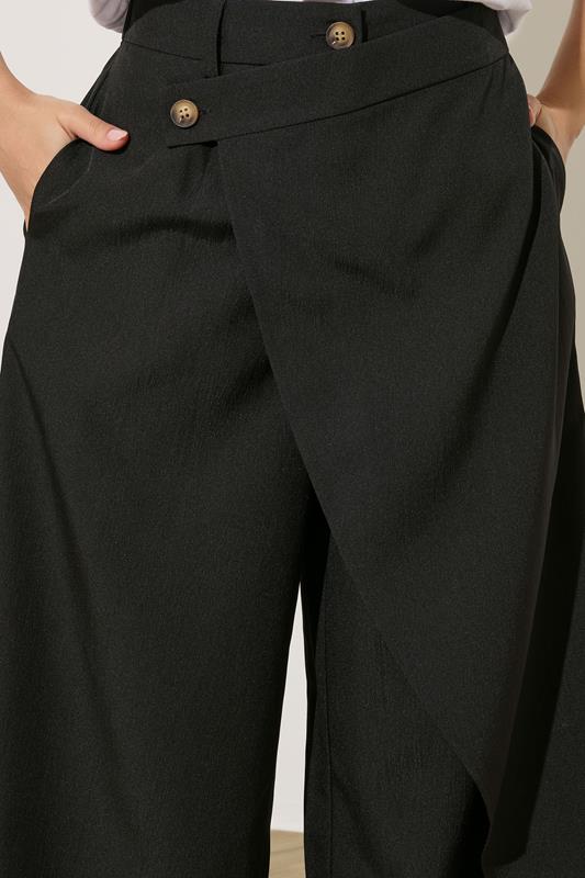 PixieGirl Petite Women's Black Wrap Wide Leg Trousers | PixieGirl 4