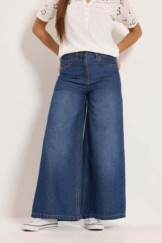 M&Co Petite Blue Midwash Palazzo Jeans | M&Co 1