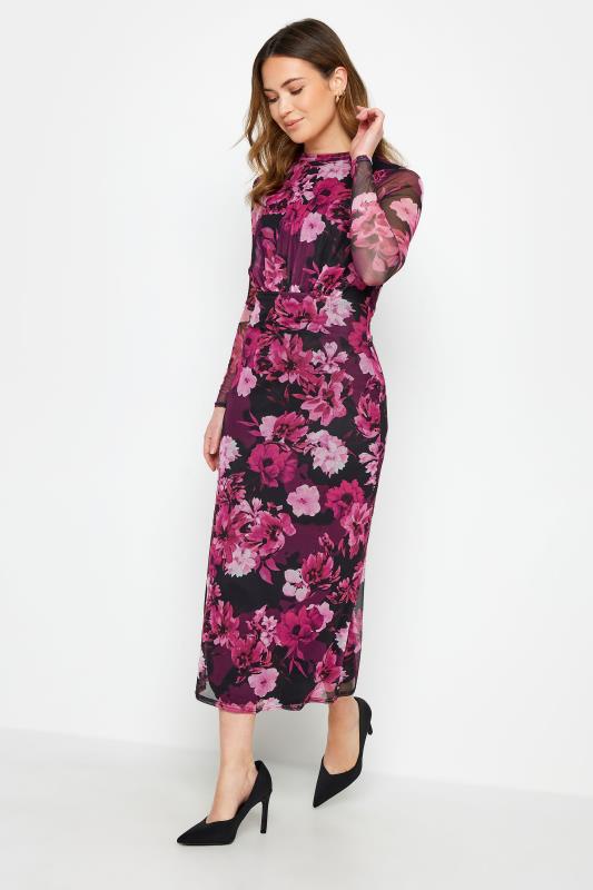 M&Co Petite Pink Floral Mesh Midi Dress | M&Co 2