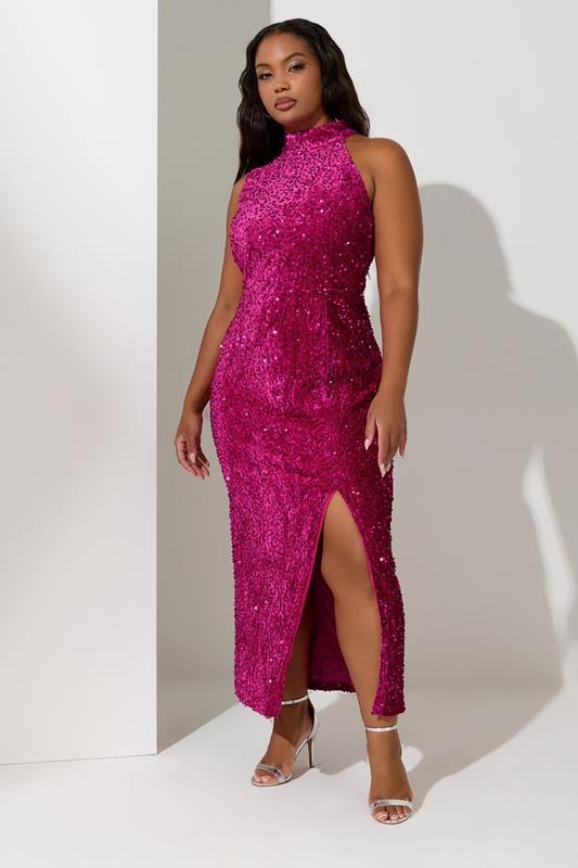 YOURS LONDON Plus Size Pink Sequin Velvet Maxi Dress | Yours Clothing 2