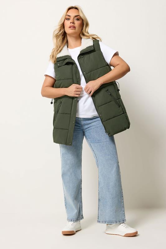 YOURS Plus Size Khaki Green Padded Gilet | Yours Clothing 5