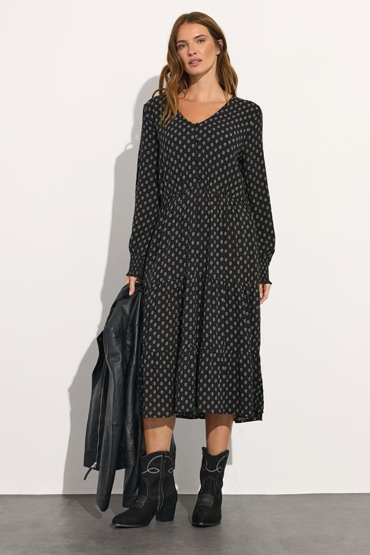 tie neck midi dress in midnight dutch floral Lisbeth Midi Dress - Midnight Floral