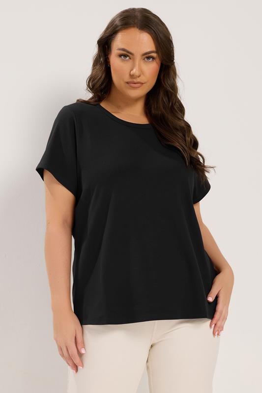YOURS Plus Size Black Interlock T-Shirt | Yours Clothing 1