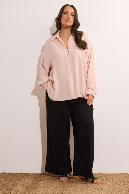 EVANS Plus Size Light Pink Dipped Hem Oversized Shirt | Evans 2