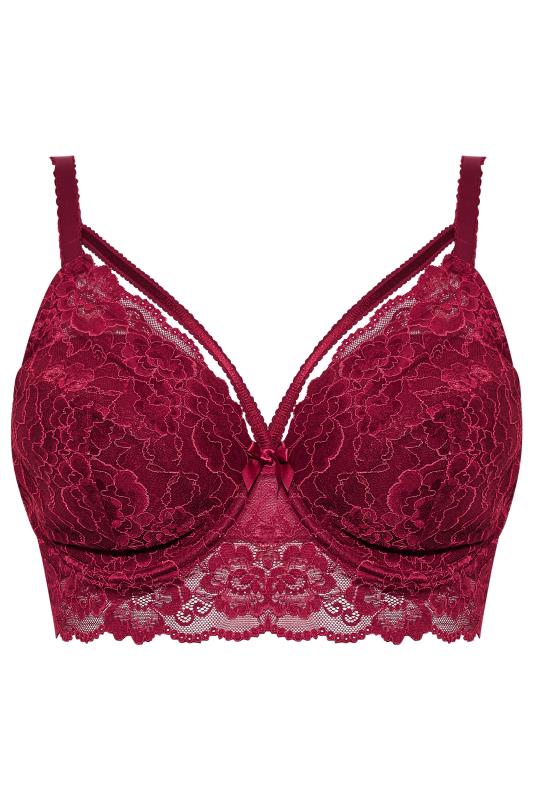 Plus Size Burgundy Red Lace Strap Detail Padded Underwired Longline Bra | Yours Clothing 4