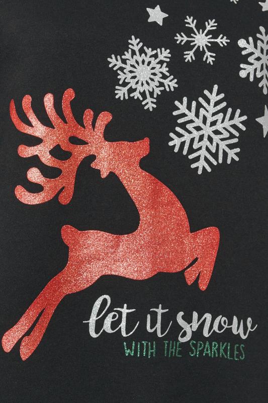 YOURS Plus Size Black 'Let It Snow' Reindeer Print Sweatshirt | Yours Clothing  6