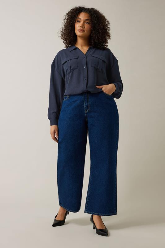 EVANS Plus Size Navy Blue Utility Pocket Shirt | Evans 1