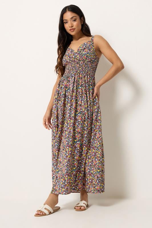PixieGirl Petite Women's Black Ditsy Floral Maxi Dress | PixieGirl 1