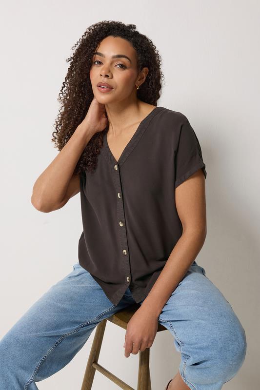  M&Co Brown Button Front Blouse