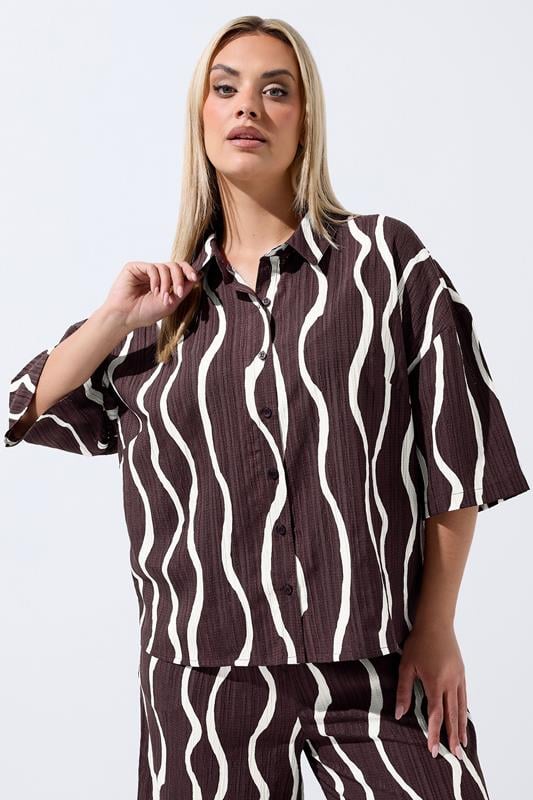  LIMITED COLLECTION Curve Brown Wavy Print Boxy Shirt