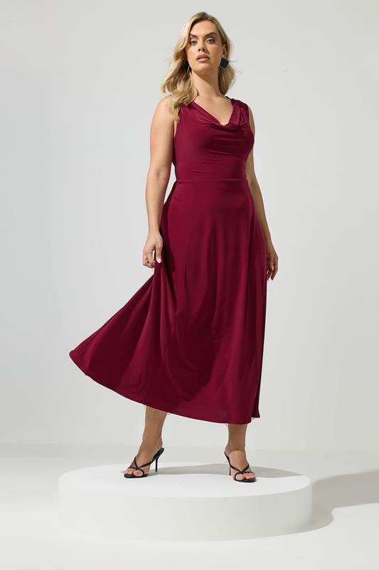 YOURS LONDON Curve Wine Red Drape Front Maxi Dress