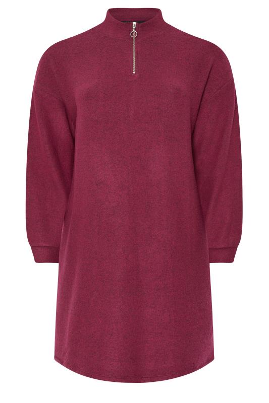 YOURS Plus Size Dark Pink Soft Touch Zip Jumper Dress | Yours Clothing 5