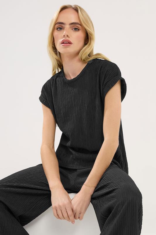 PixieGirl Petite Women's Black Textured Short Sleeve Top | PixieGirl 1
