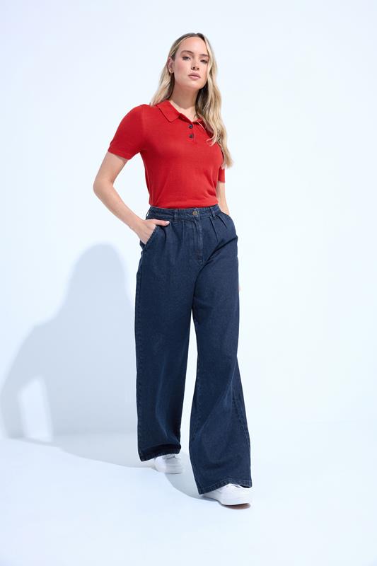 LTS Tall Women's Indigo Blue Pleated Wide Leg Jeans | Long Tall Sally 1