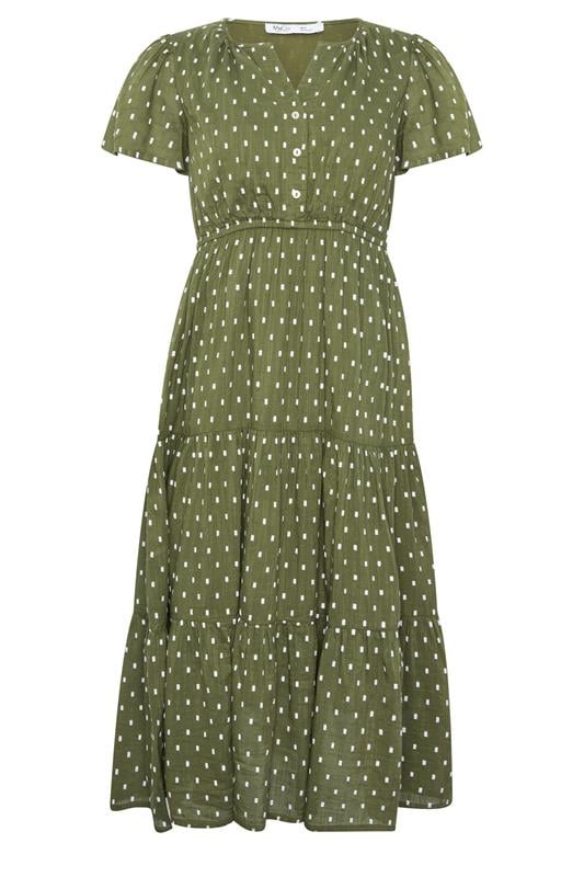  M&Co Petite Khaki Green Dobby Tiered Maxi Dress