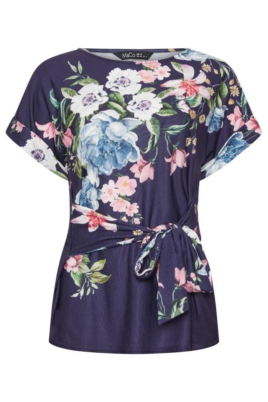 M&Co Navy Blue Floral Print Tie Detail Top | M&Co 6