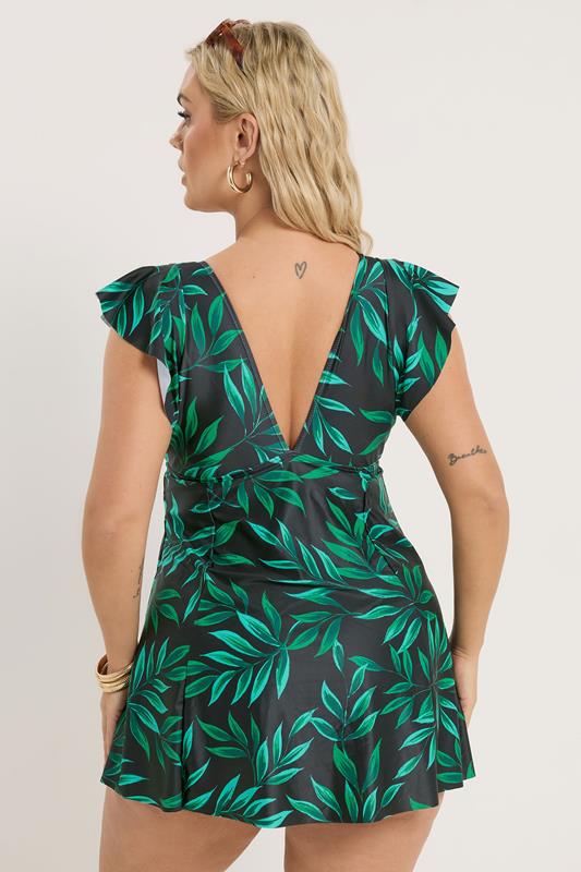 YOURS Plus Size Black Leaf Print Swimdress | Yours Clothing 4