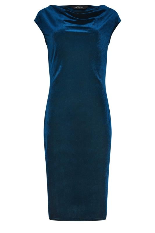 M&Co Navy Blue Velour Bodycon Midi Dress | M&Co 5