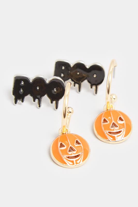 2 PACK Orange Pumpkin Halloween Hoop Earrings Set | Yours Clothing  3