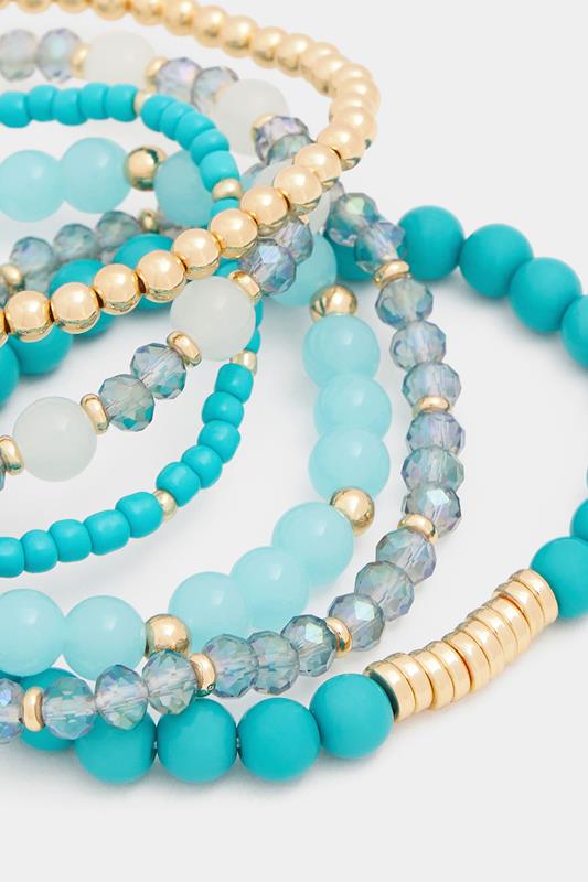 6 PACK Blue Mix Bead Stretch Bracelet Set | Yours Clothing 2