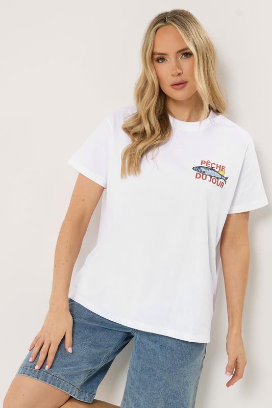 LTS Tall White Sardine Graphic Cotton Oversized T-Shirt