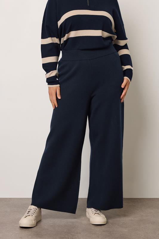 EVANS Plus Size Navy Blue Luxury Knitted Trousers | Evans 1