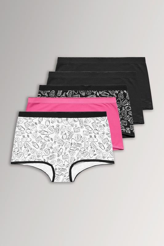 YOURSET 5 PACK Curve Black Perfume Bottle Print Shorts
