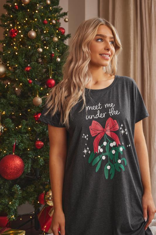 Women's  M&Co Black Cotton Christmas Mistletoe Print Nightdress