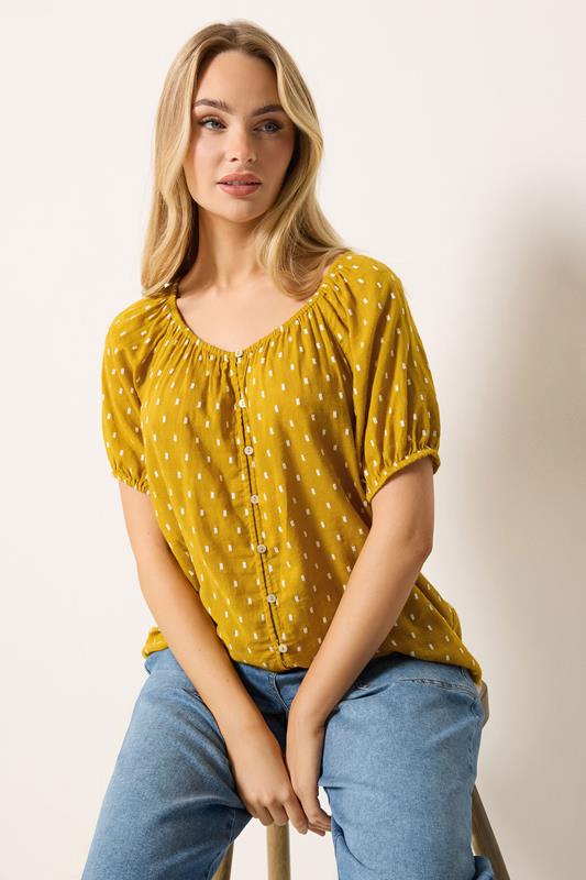 M&Co Yellow Dobby Button Up Blouse | M&Co 1
