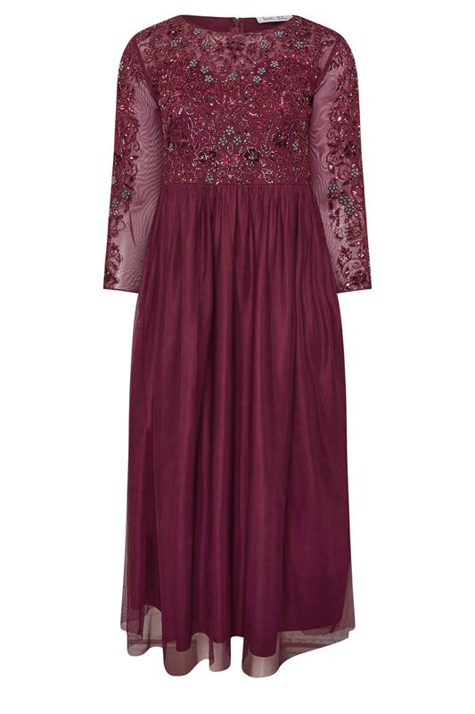 LUXE Plus Size Burgundy Red Sequin Floral Hand Embellished Maxi Dress | Yours Clothing 5