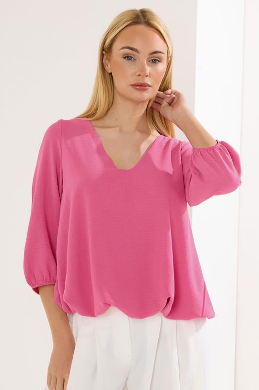  STAR Pink Bubble Hem Top