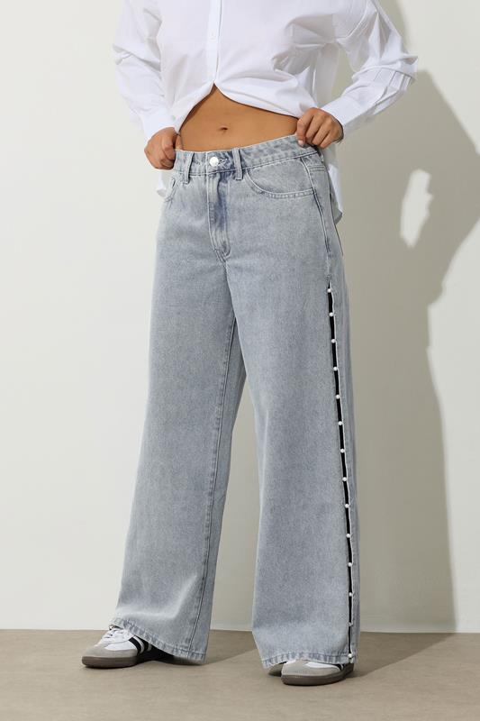 PixieGirl Petite Women's Light Blue Non-Stretch Pearl Detail Jeans | PixieGirl 1
