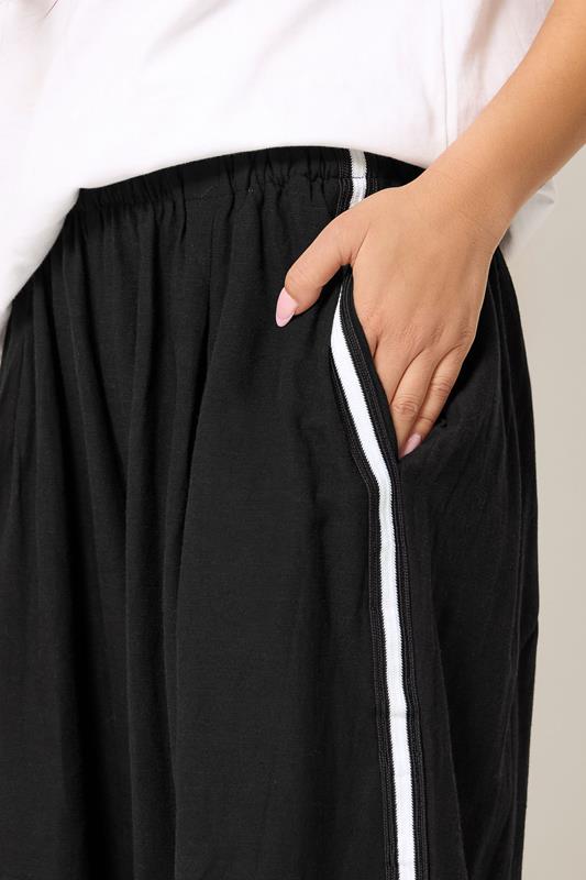 PxieGirl Petite Women's Black Side Stripe Linen Wide Leg Trousers | PixieGirl 4