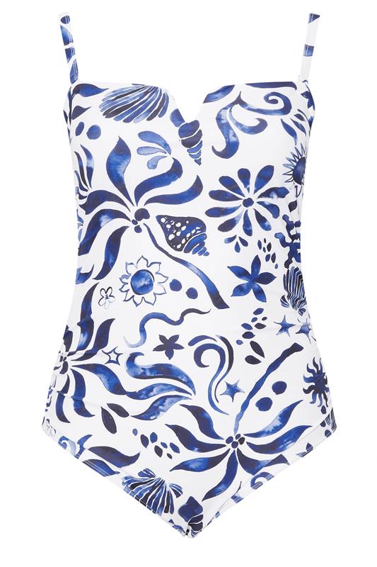 YOURS Plus Size White Abstract Floral Print Swimsuit | Yours Clothing 7