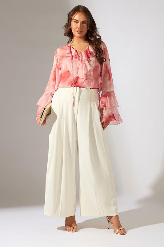 EVANS Plus Size Ivory White Premium Pleat Front Occasion Trousers | Evans 1