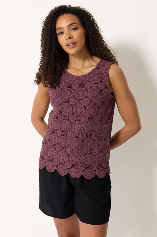M&Co Berry Purple Crochet Cotton Vest Top