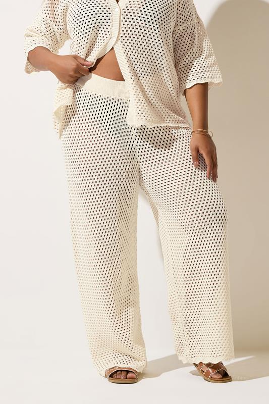 LIMITED COLLECTION Plus Size Cream Crochet Scallop Edge Trousers | Yours Clothing 1