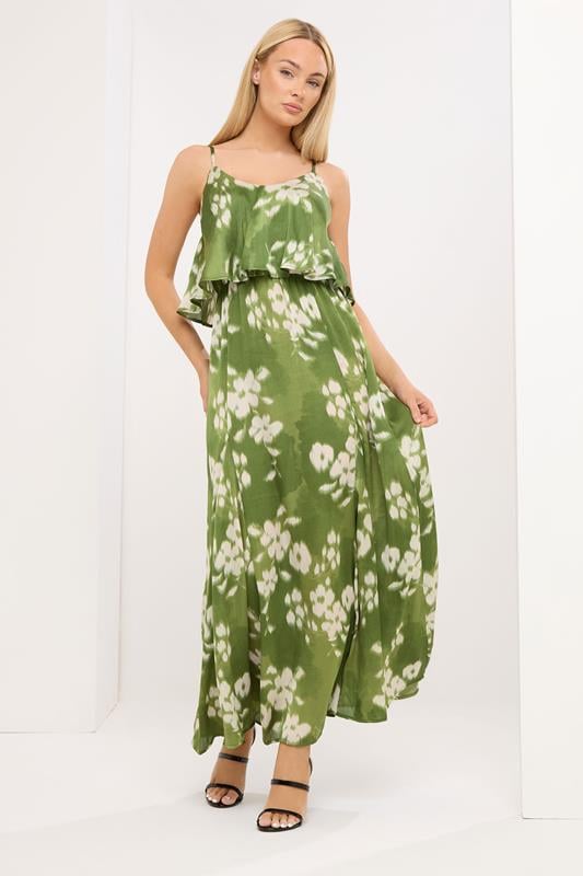  STAR Green Abstract Satin Maxi Dress