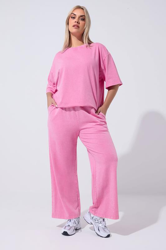 LIMITED COLLECTION Plus Size Pink Acid Wash T-Shirt | Yours Clothing 1
