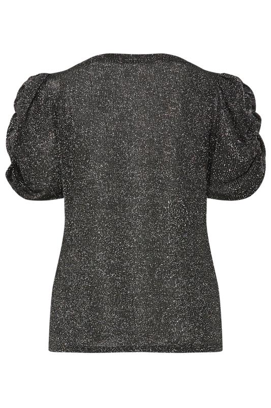 M&Co Black & Silver Glitter Print Ruched Sleeve Blouse | M&Co 7