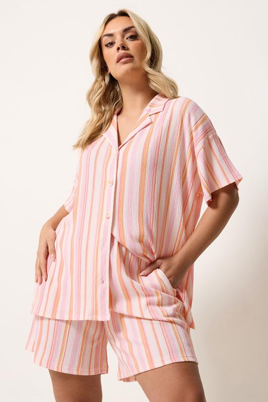 YOURS Curve Orange Textured Stripe Shorts
