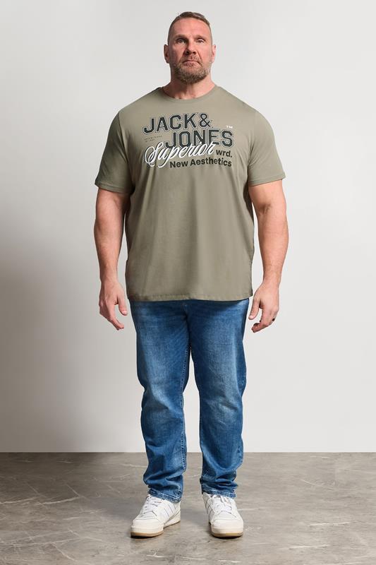 JACK & JONES Big & Tall Vetiver Green Graphic T-Shirt | BadRhino 1