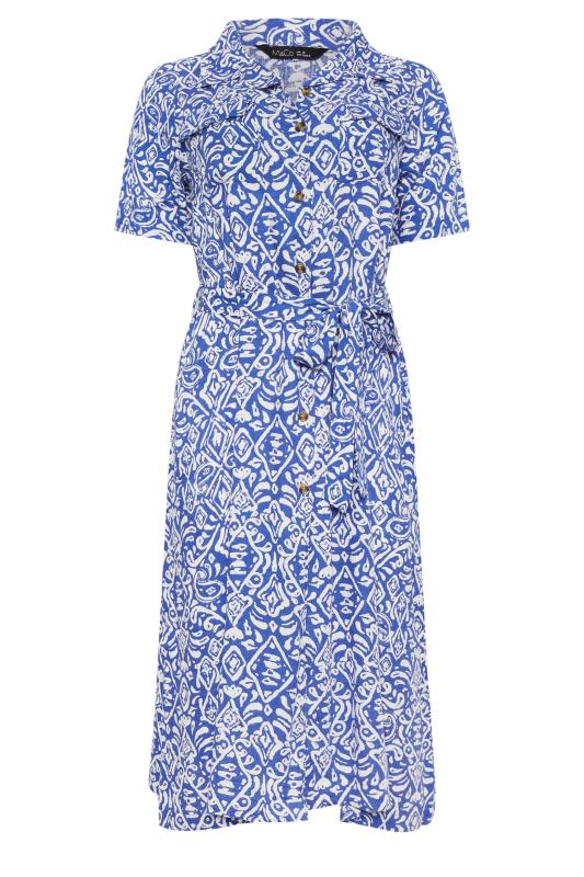 Women's  M&Co Blue & White Linen Tile Print Shirt Dress