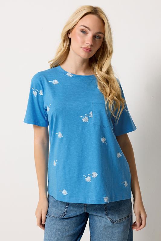  M&Co Blue Dandelion Print Cotton T-Shirt