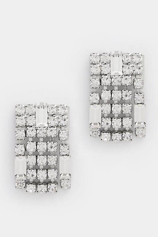 Silver Tone Diamante Square Earrings | Yours Clothing 1