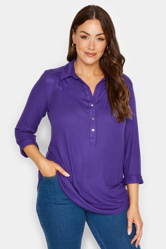 Women's  M&Co Purple V-Neck Half Placket Shirt