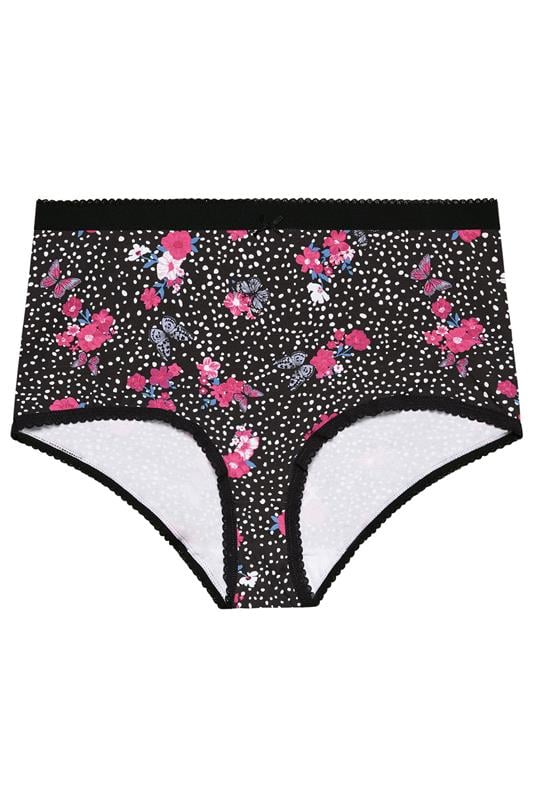 YOURS Plus Size 5 PACK Black Floral Print Full Briefs | Yours Clothing 7